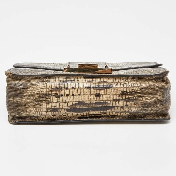 [SOLD] Jimmy Choo Black/Beige Snake or Croc Embossed Leather Rebel Crossbody Bag - Picture 6 of 11